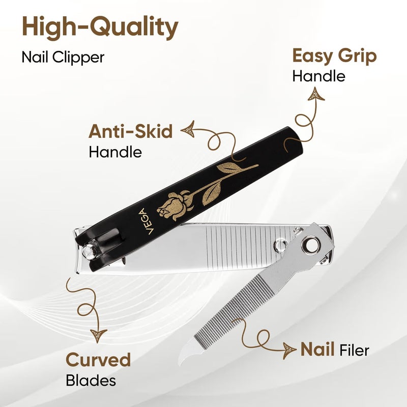 Vega Large Nail Clipper, Black with Rose Design - Image 3